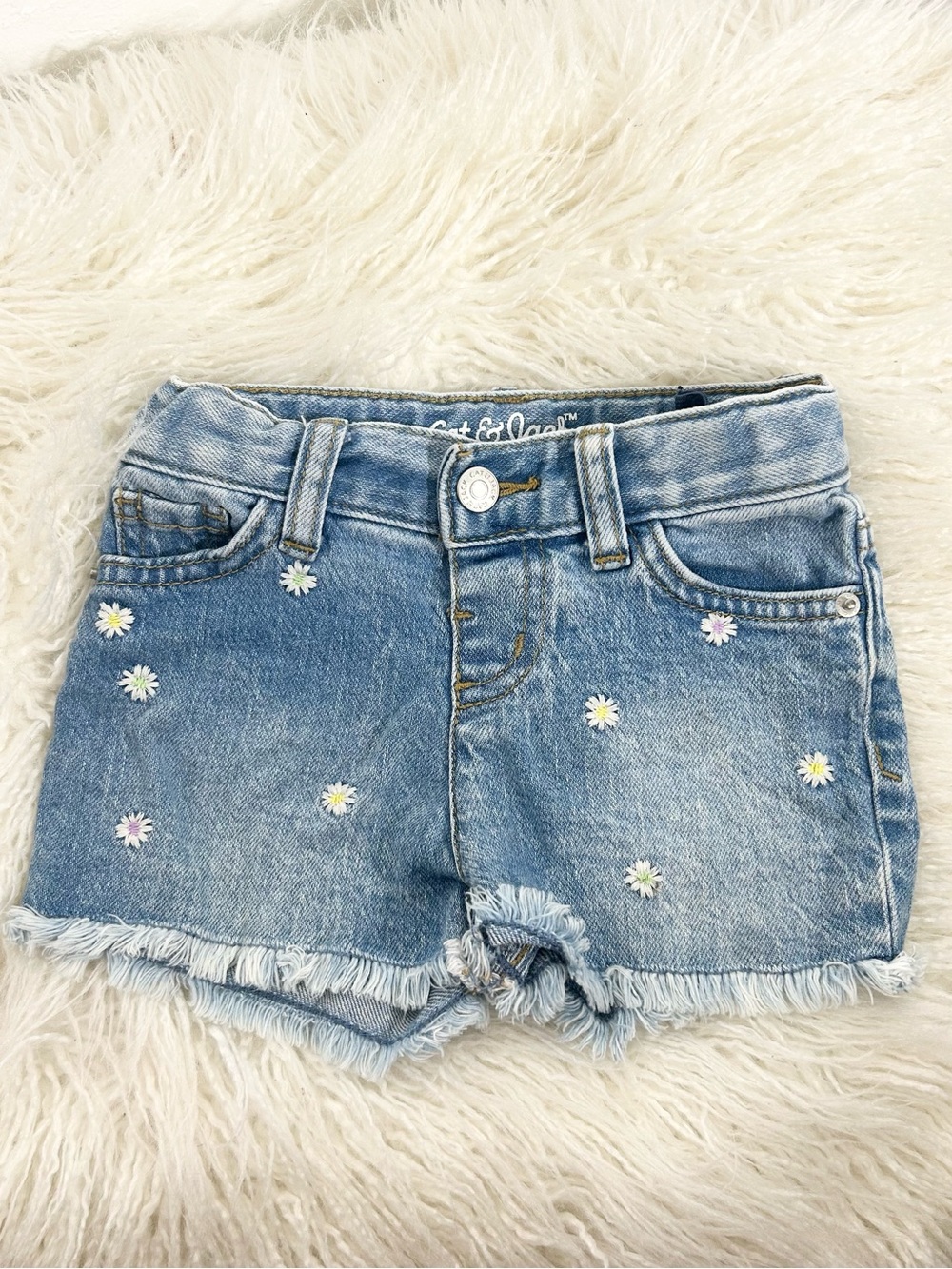 Cat & Jack Toddler Girls Daisy Embroidered Frayed Denim Shorts 18M